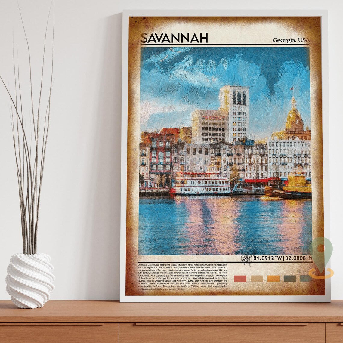 Savannah Georgia Riverfront Historic Painted Skyline USA Travel Poster - Image 4