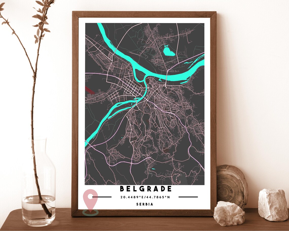 Belgrade Serbia navy with a golden Danube river Street Map Coordinates Poster - Image 3
