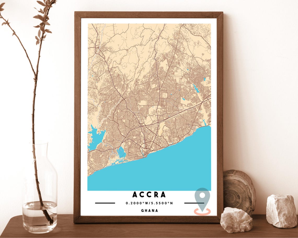 Accra Ghana navy with bold gold water Street Map Coordinates Poster - Image 4