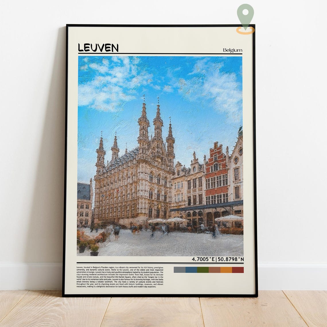 Leuven Belgium Gothic Town Hall Market Square Coordinate Travel Poster - Image 4