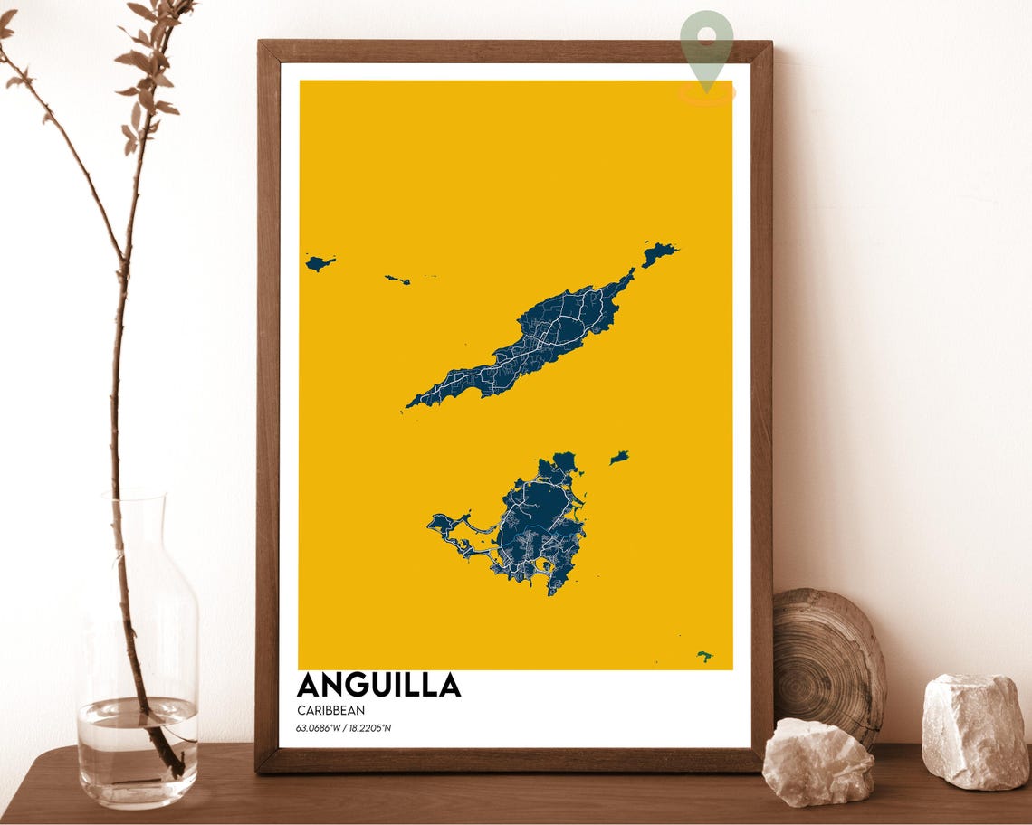 Anguilla Caribbean Islands Peach Navy Island Street Map Wall Art - Image 6