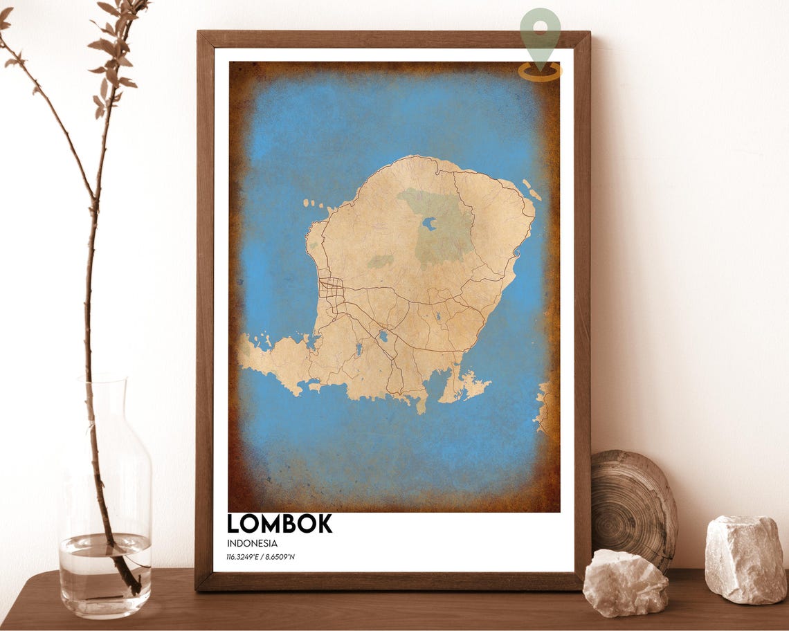 Lombok Indonesia Minimalist Mustard Yellow Island Map Poster - Image 3