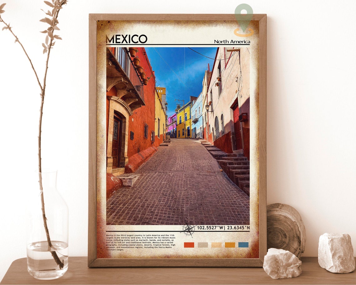 Mexico Colorful Colonial Cobblestone Street Old Town Art Poster - Image 6