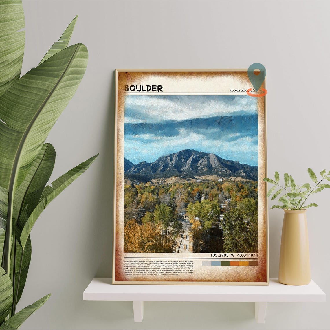 Boulder Colorado Flatirons Mountains Autumn Trees Painting Poster - Image 5