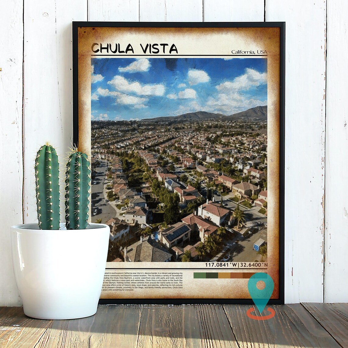Chula Vista California Aerial Suburban Hills View Travel Poster - Image 2