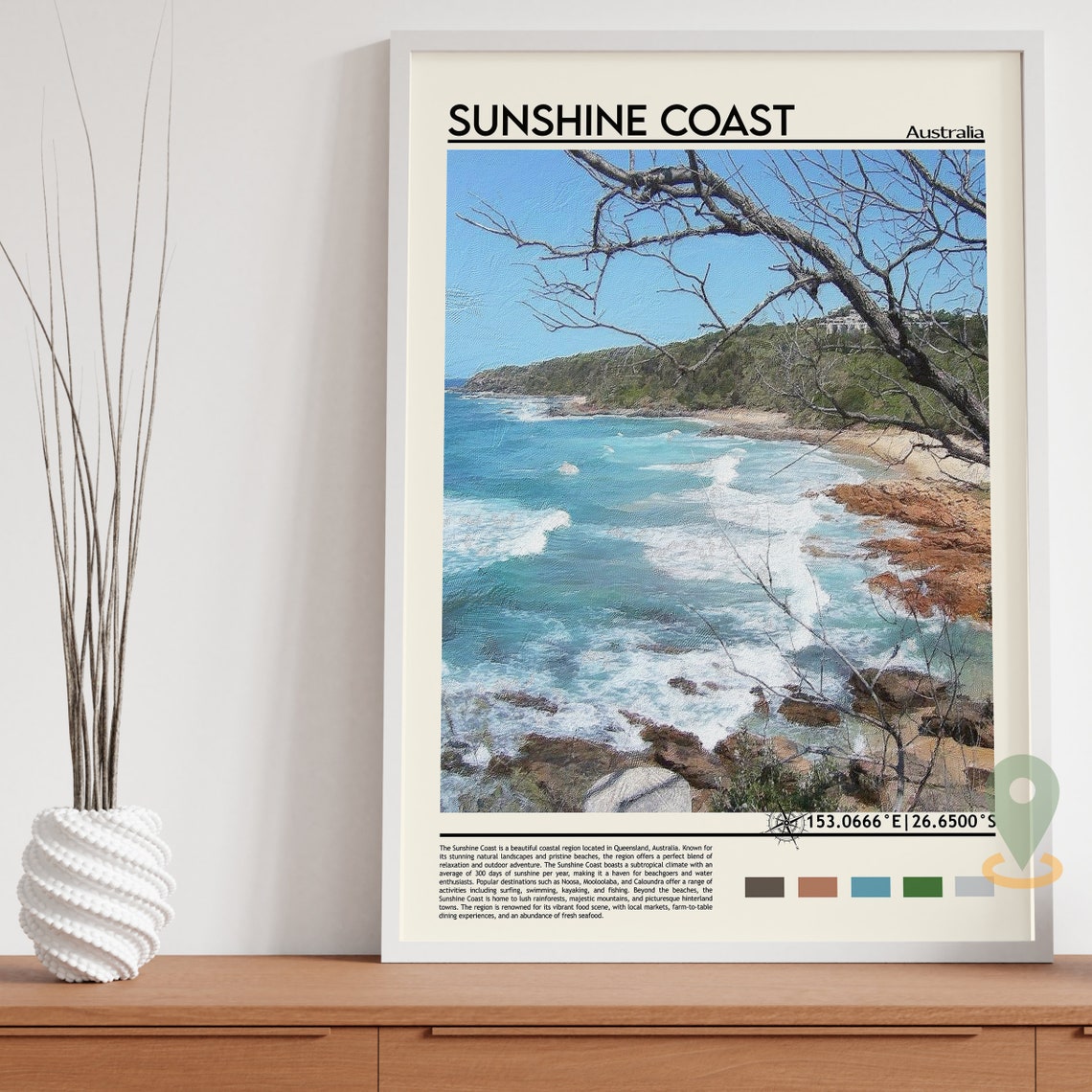 Sunshine Coast Australia Turquoise Waves Rocky Cove Travel Poster - Image 5