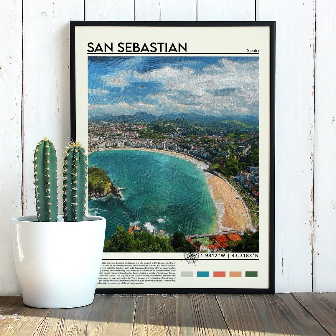 San Sebastian Spain Curved La Concha Bay Beach Travel Poster - Image 2