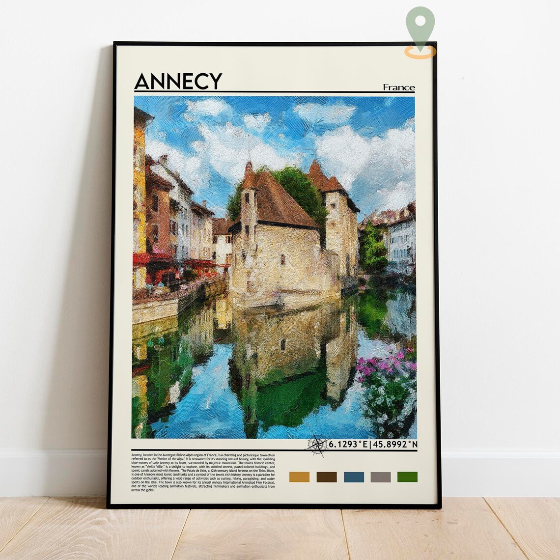 Annecy France Canal Old Town Vintage Oil Painting Poster Art - Image 2