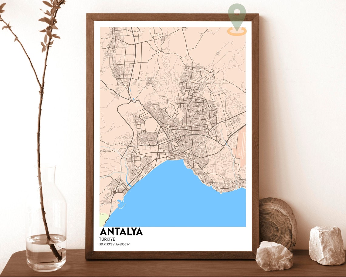 Antalya Turkiye Sepia Vintage Style Coastal City Street Map Poster - Image 5