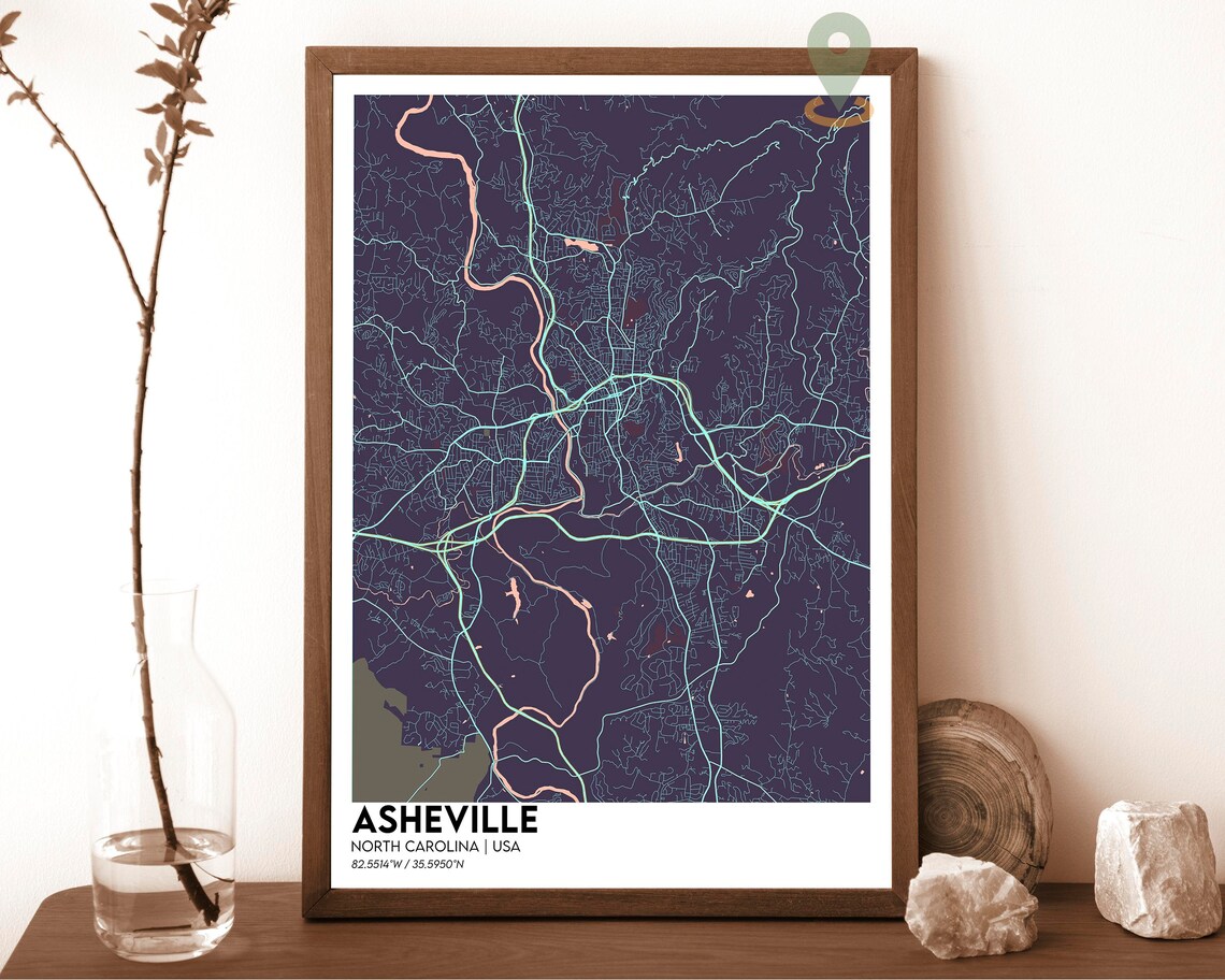 Asheville North Carolina USA Sepia Vintage Style City Map Poster - Image 6