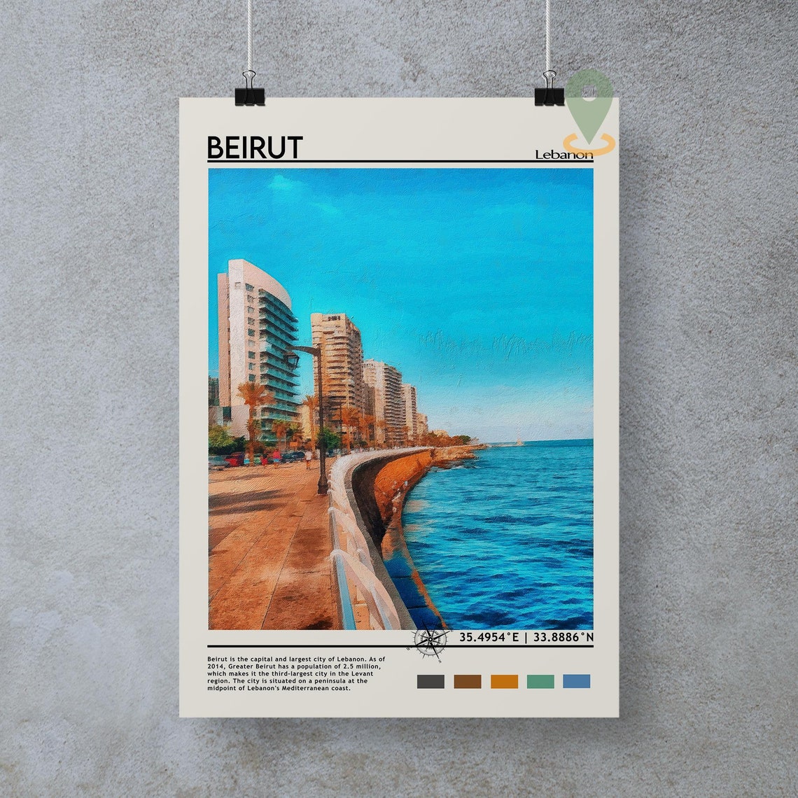 Beirut Lebanon Seafront Corniche Mediterranean City Travel Poster - Image 3