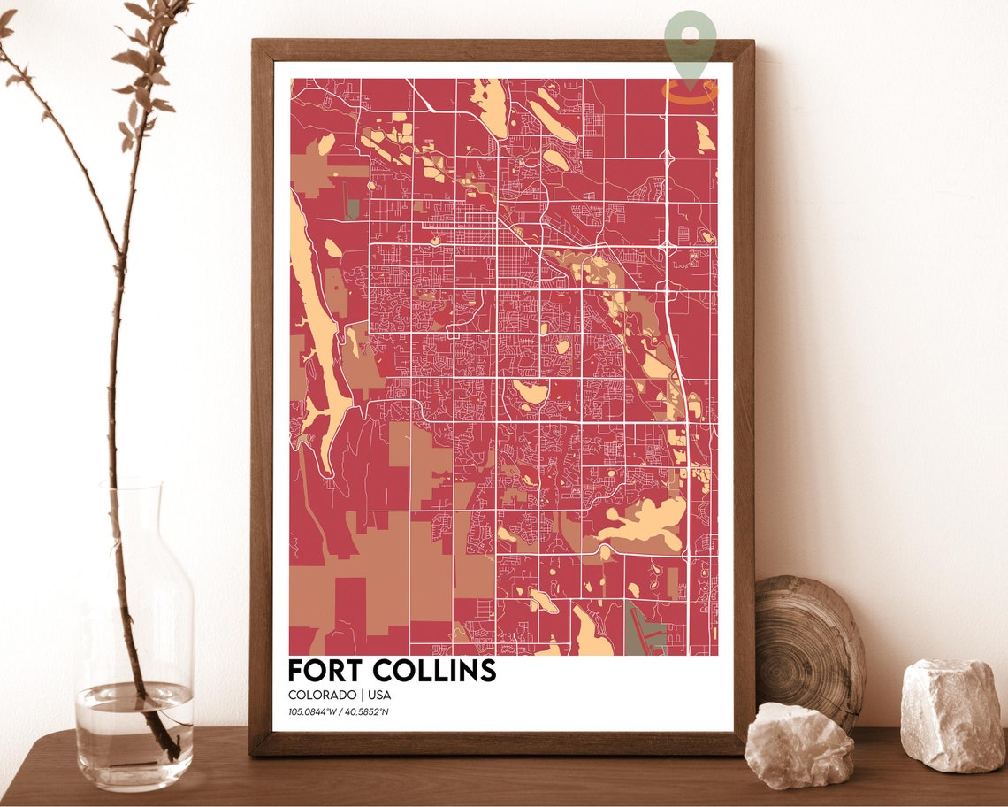 Fort Collins Colorado USA Contemporary Dark City Map Street Art Poster - Image 4