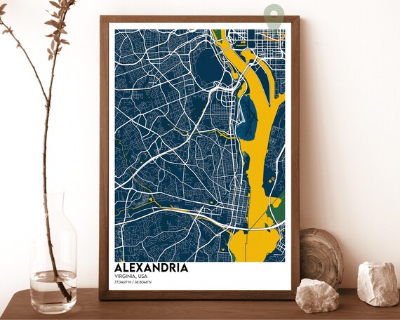 Alexandria Virginia City Street Map Navy Gold Poster Wall Decor