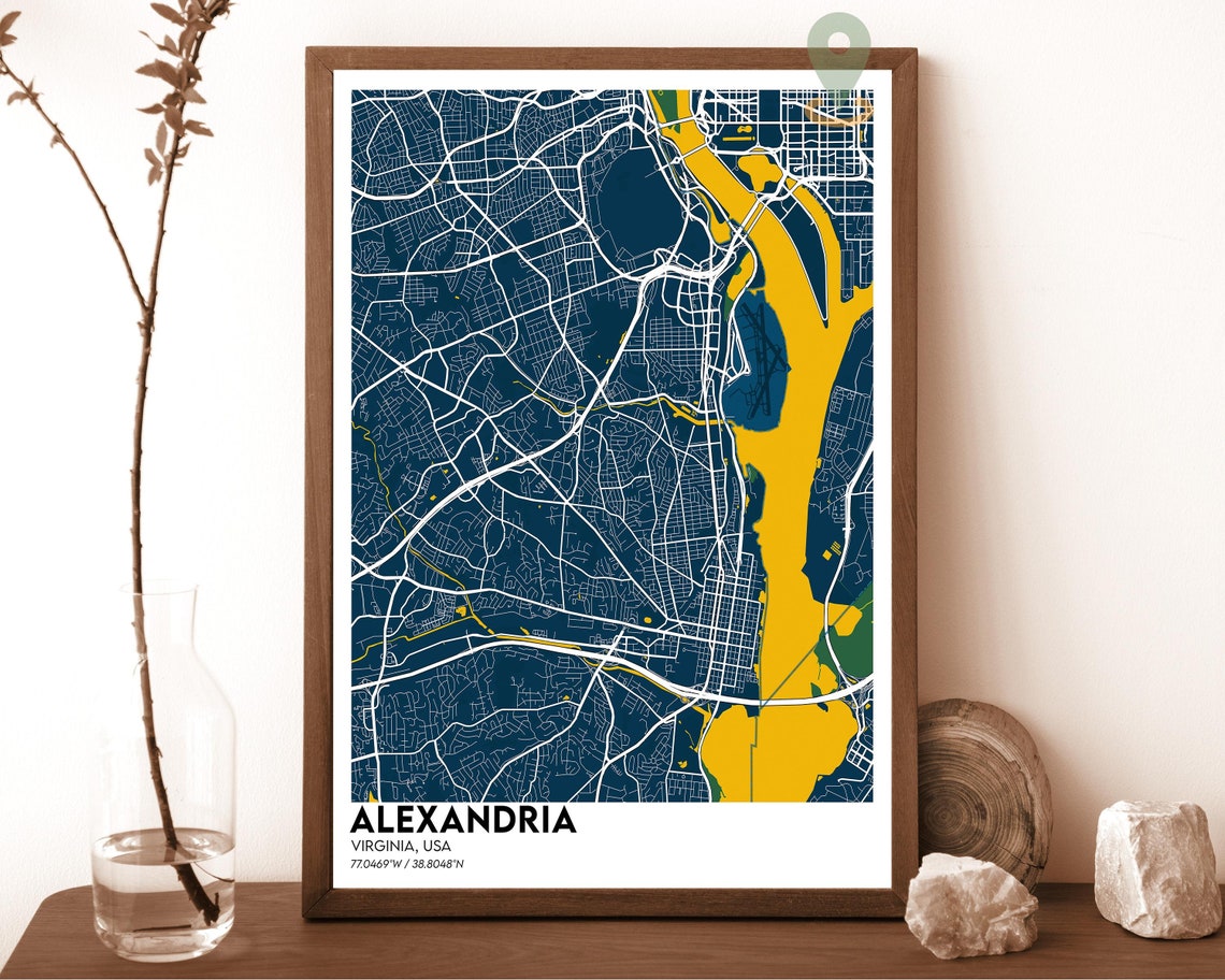 Alexandria Virginia City Street Map Navy Gold Poster Wall Decor