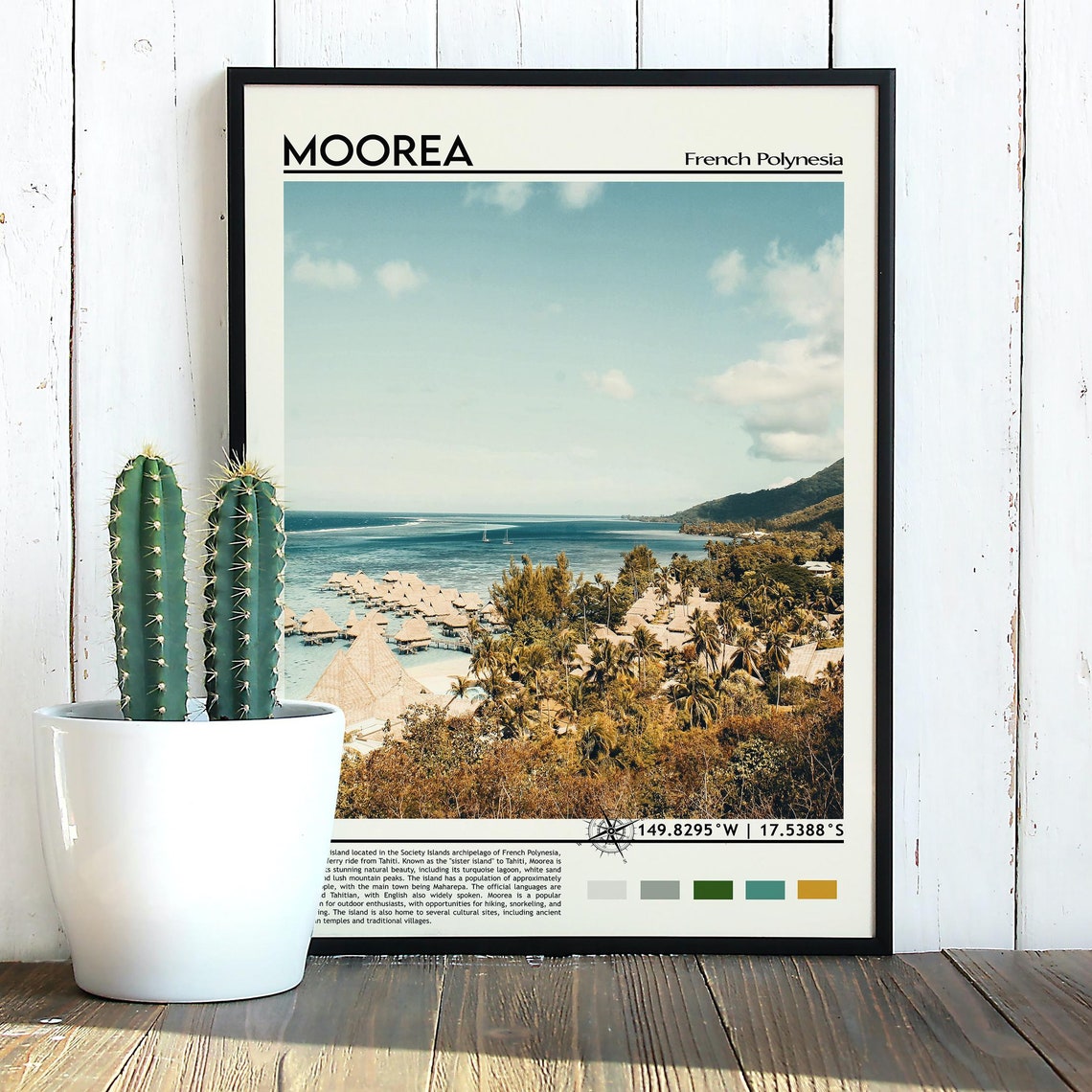 Moorea French Polynesia Overwater Bungalows Lagoon Tropical Poster - Image 3
