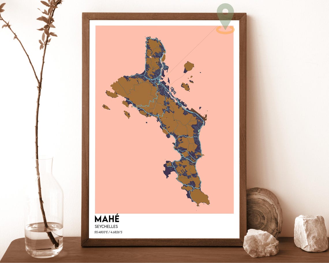 Mahé Seychelles Sunny Island Tropical Green Yellow Map Poster - Image 6