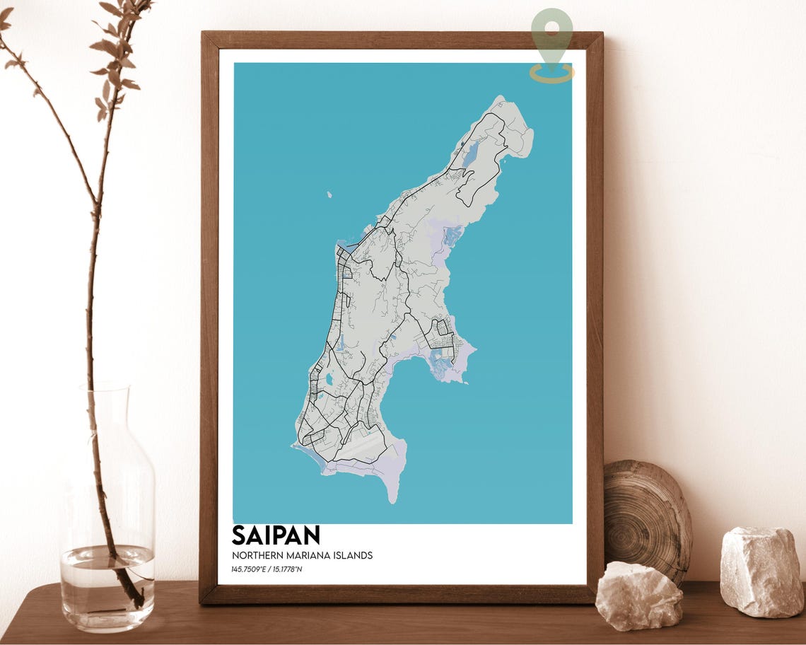 Saipan Northern Mariana Islands Navy Yellow Modern Map Poster - Image 6