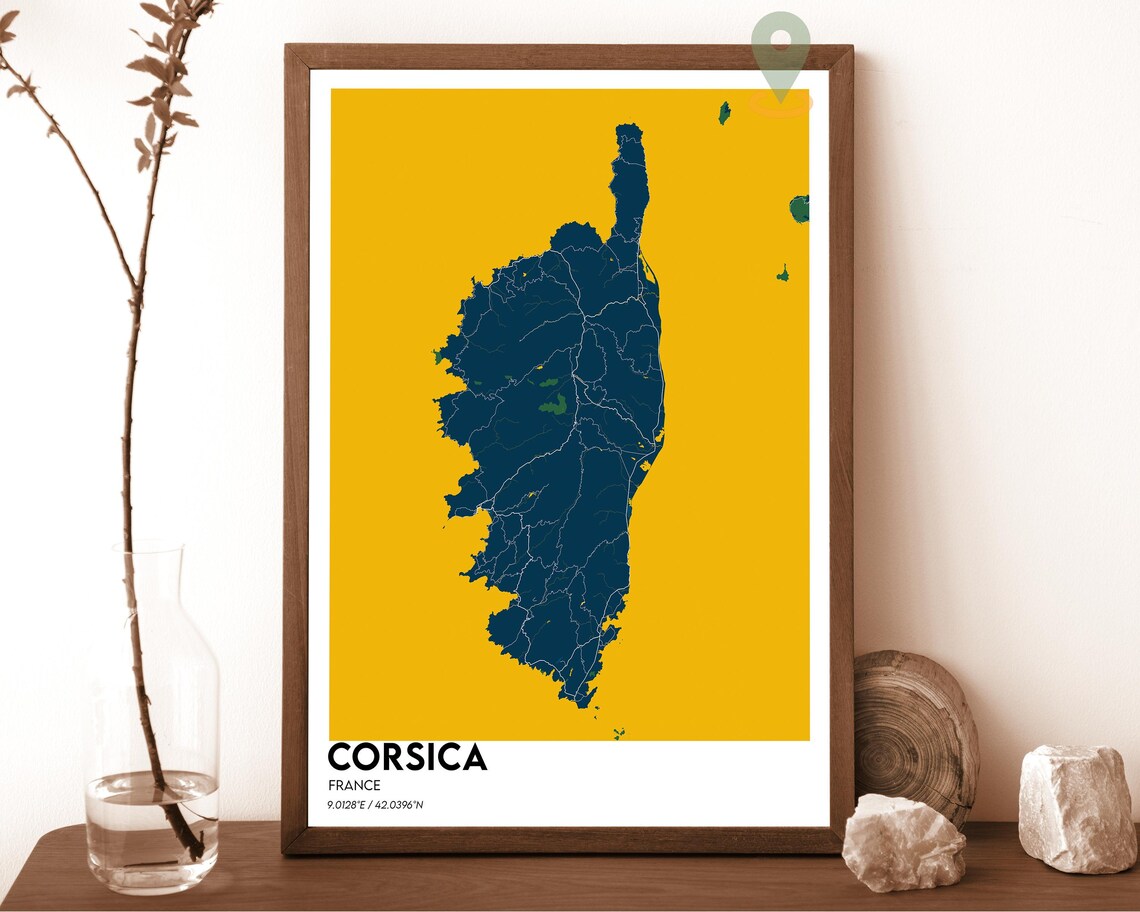 Corsica France Vintage Sepia Map Art Island Blue Modern Travel Poster - Image 3