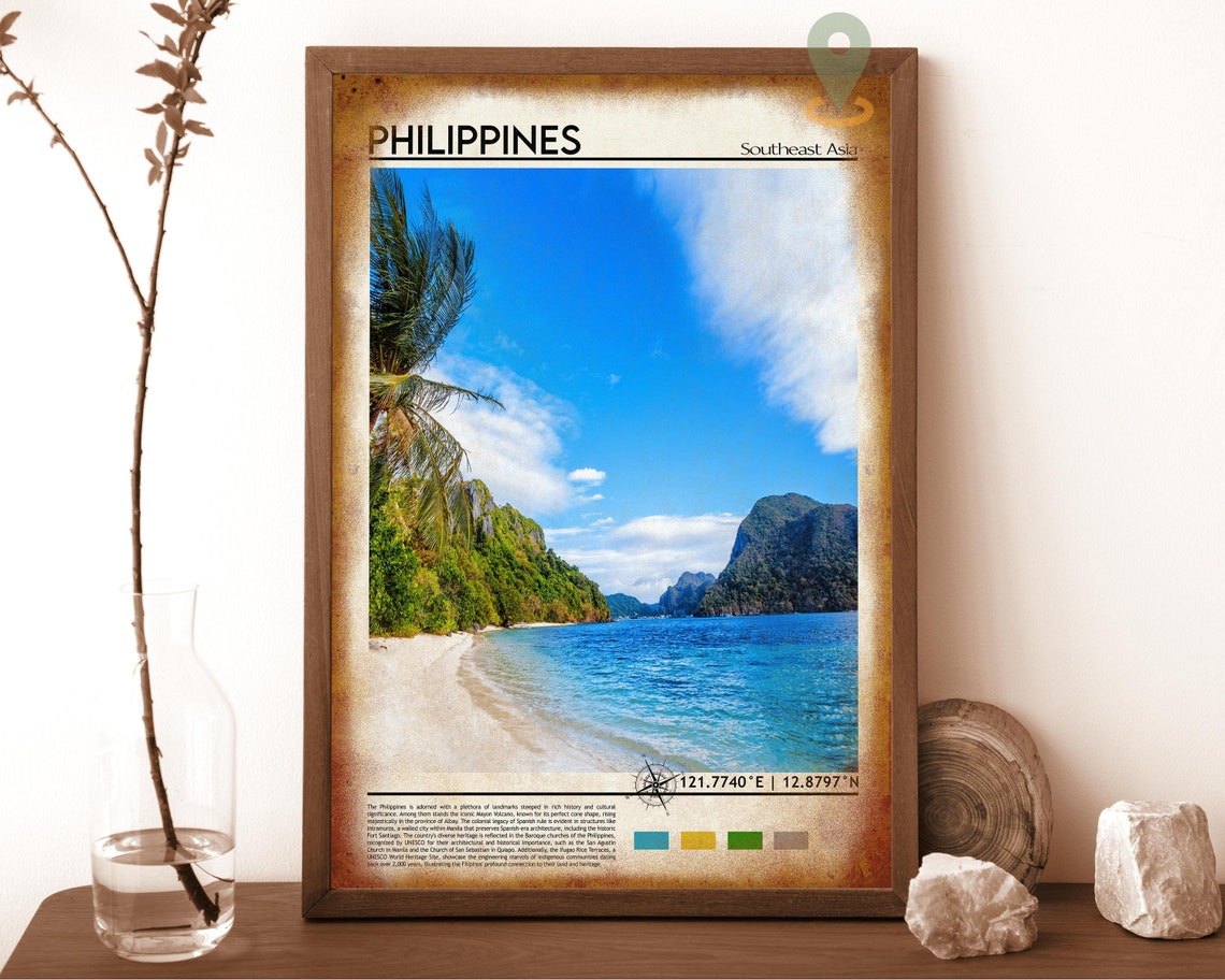 Philippines Tropical Beach Palm Trees Karst Cliffs Travel Poster - Image 6