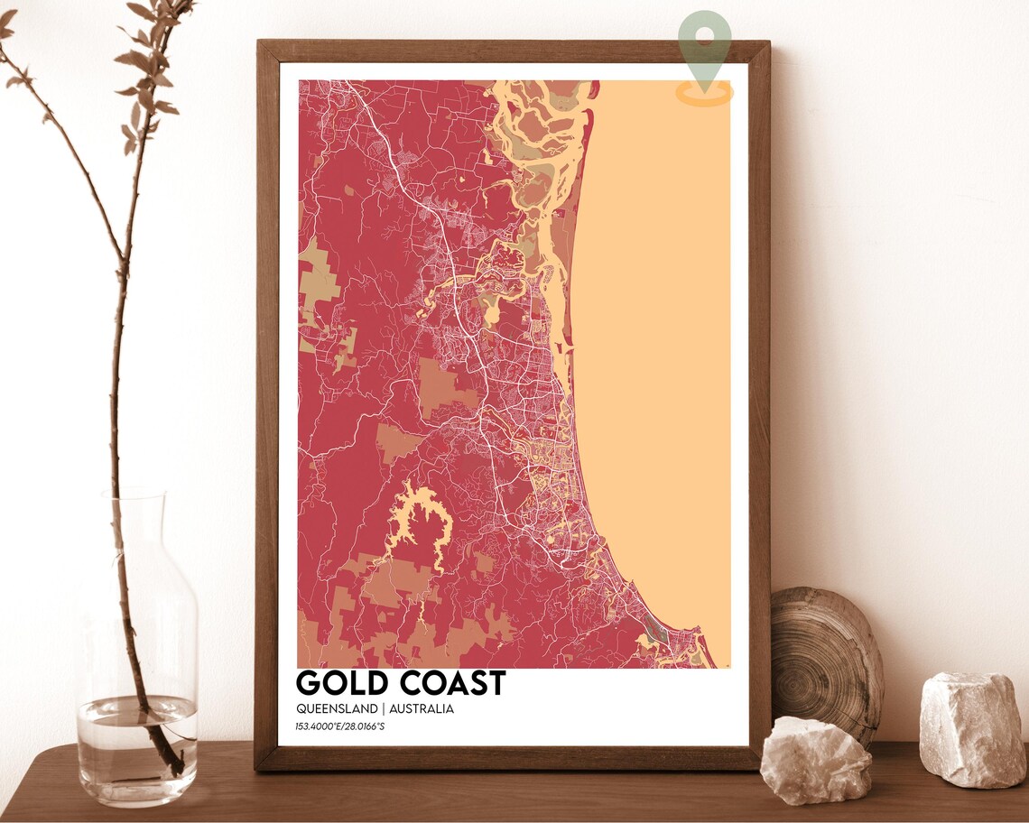 Gold Coast Queensland Australia Golden Navy City Map Home Decor Poster - Image 5
