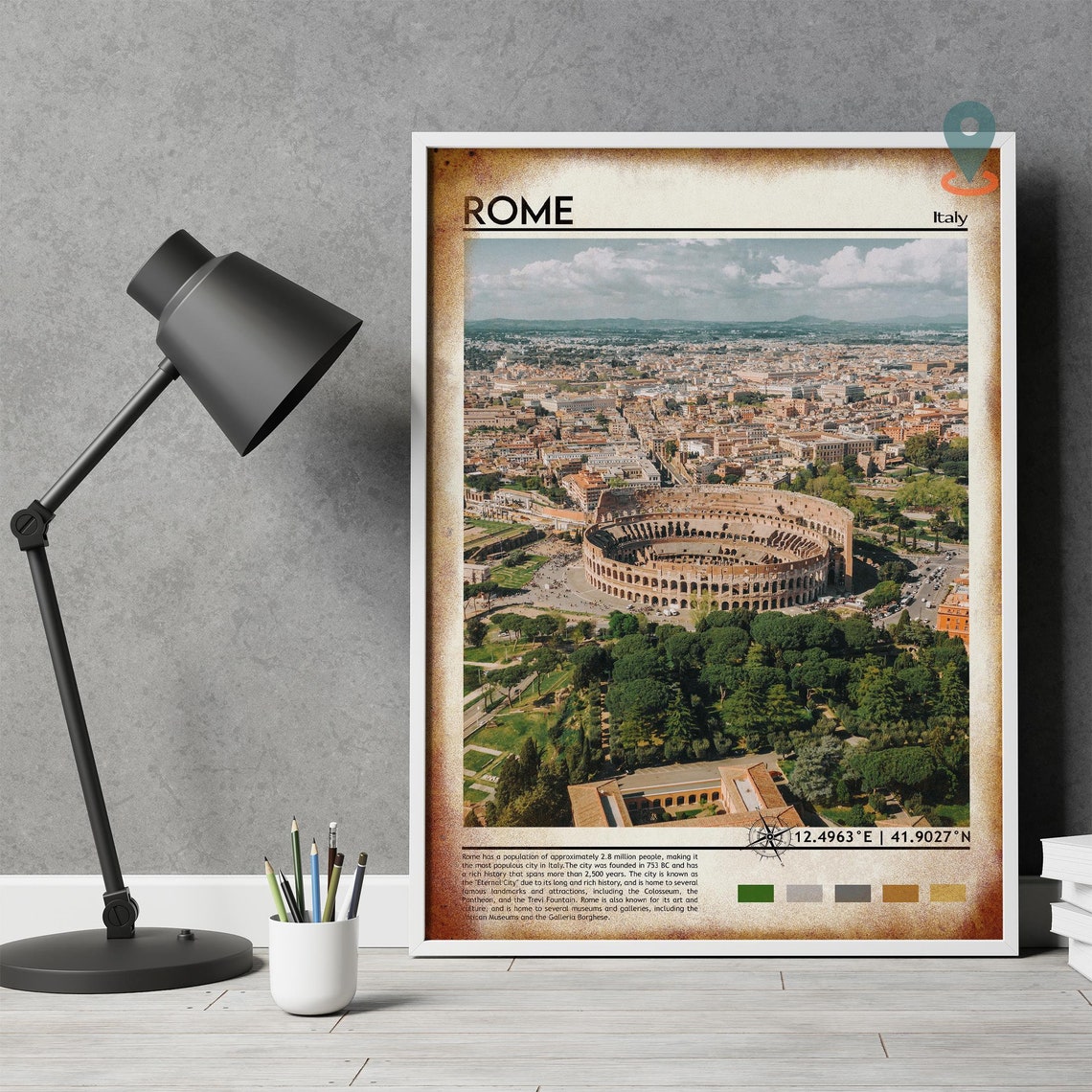 Rome Italy Colosseum Aerial City View Ancient Landmark Travel Print - Image 4