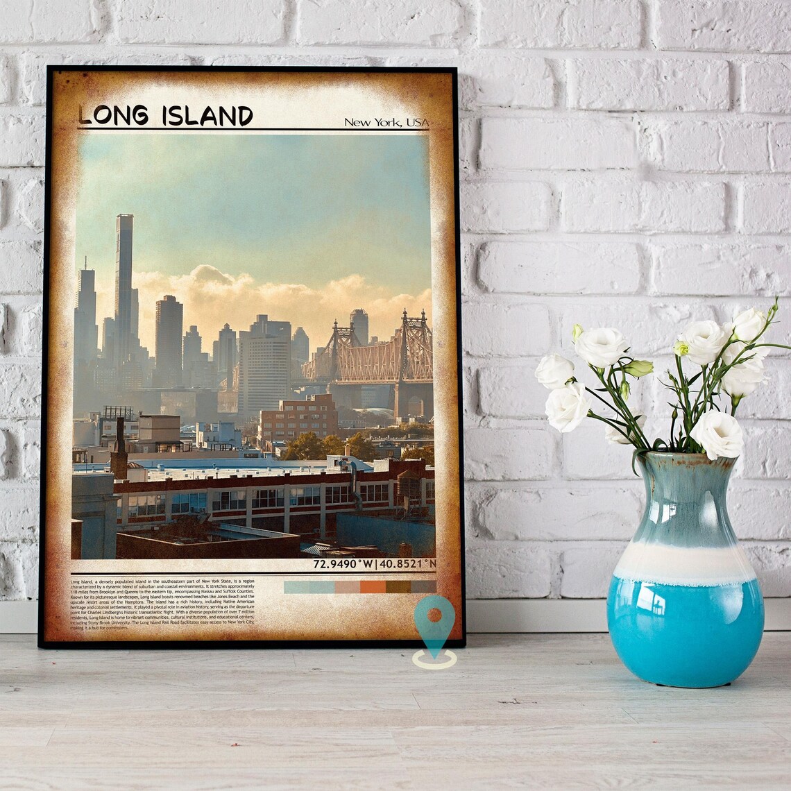 Long Island New York City Skyline Queensboro Bridge Travel Poster - Image 5