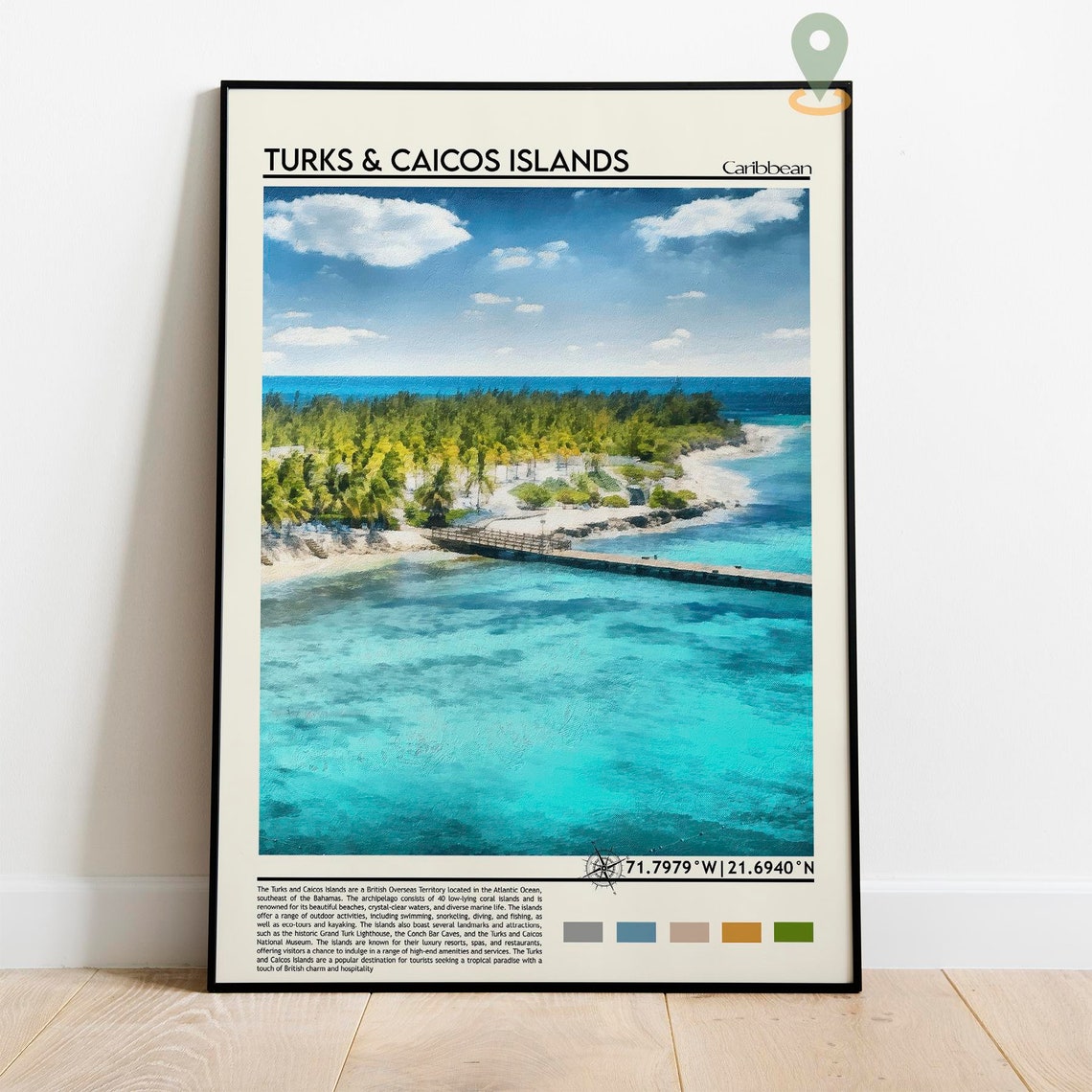 Turks and Caicos Islands Turquoise Aerial Beach Travel Poster - Image 3