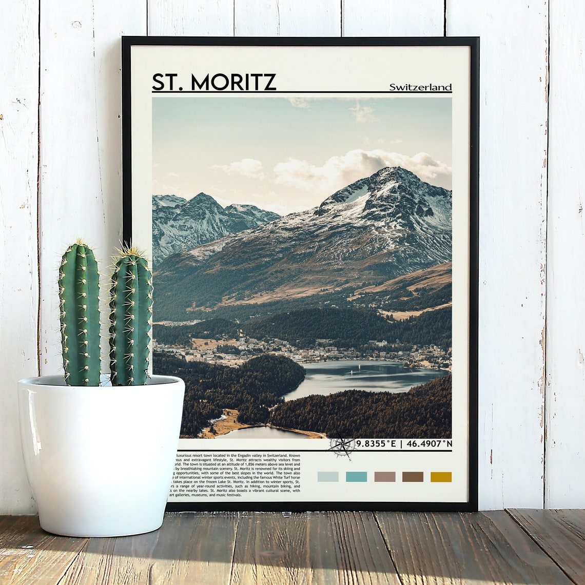 St. Moritz Switzerland Striking Snowy Alpine Lake Mountain Poster - Image 2
