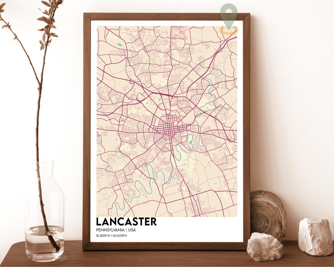 Lancaster Pennsylvania Monochrome Minimalist Street Map Poster - Image 2