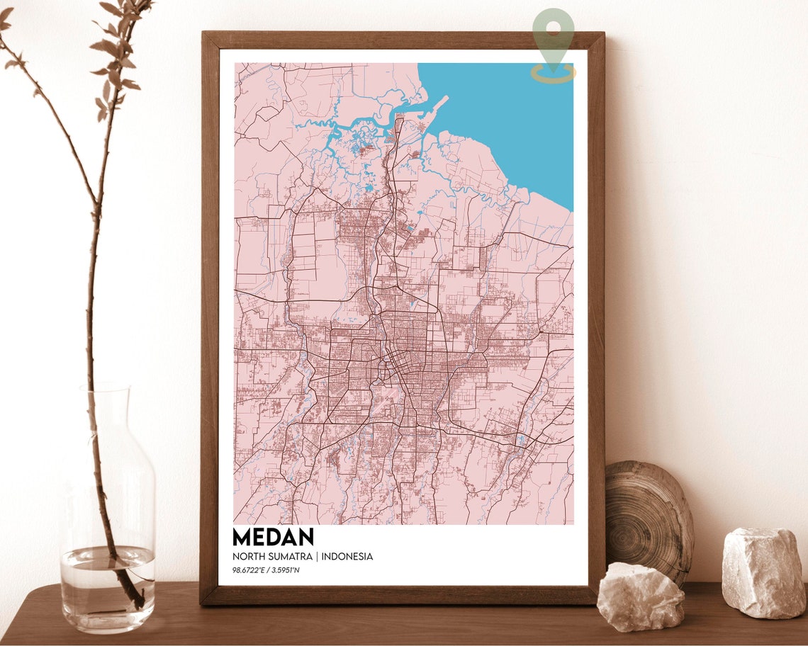Medan North Sumatra Indonesia City Street Map Red Art Travel Poster - Image 4