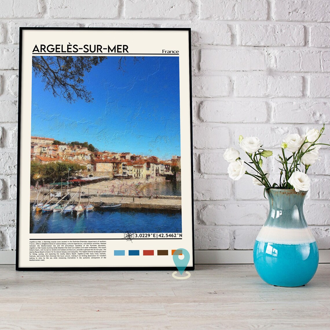 Argeles sur Mer France Harbor Old Town Painted Vintage Travel Poster - Image 2