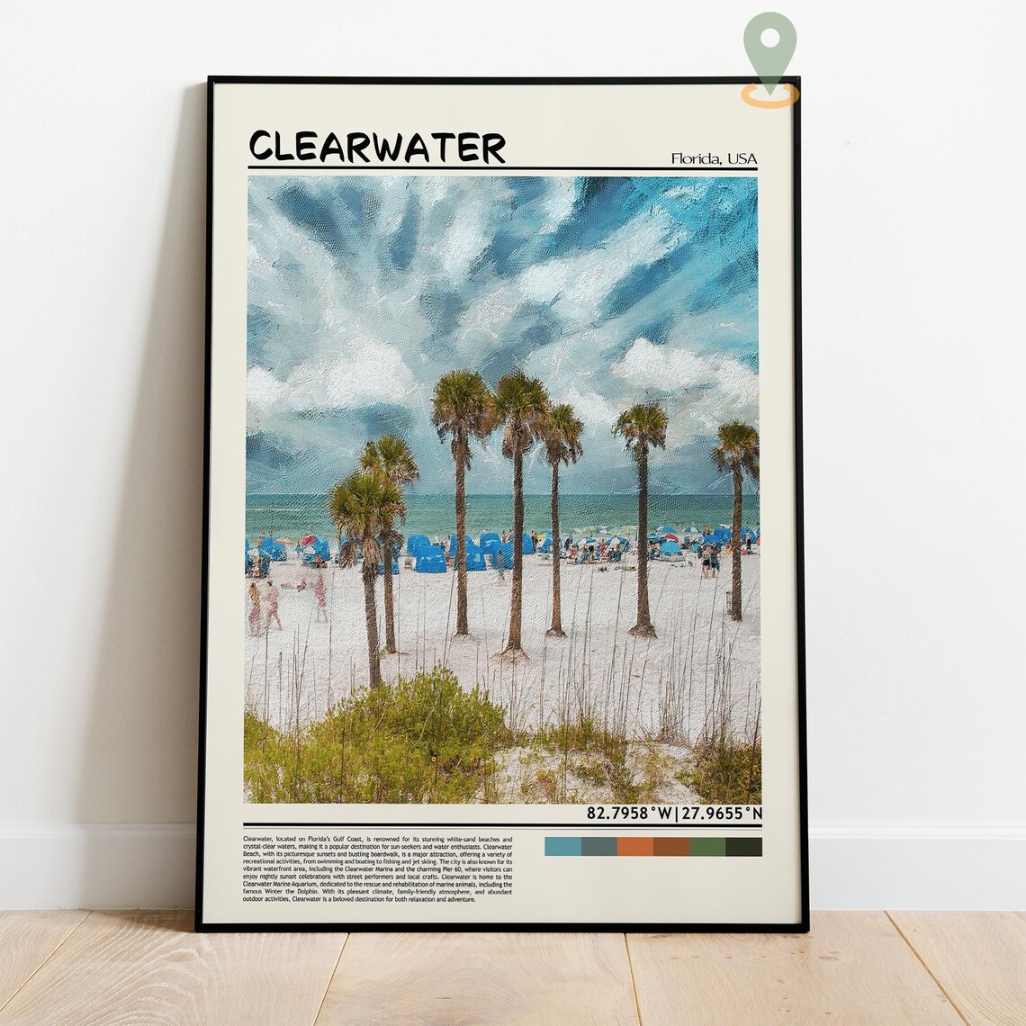 Clearwater Florida Palm Trees Beach Dunes Oil Painting Travel Poster - Image 4