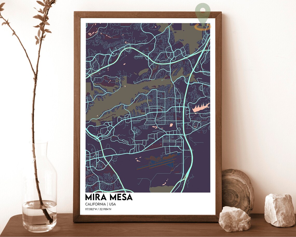 Mira Mesa California Vintage Parchment Street Map Art Poster - Image 6
