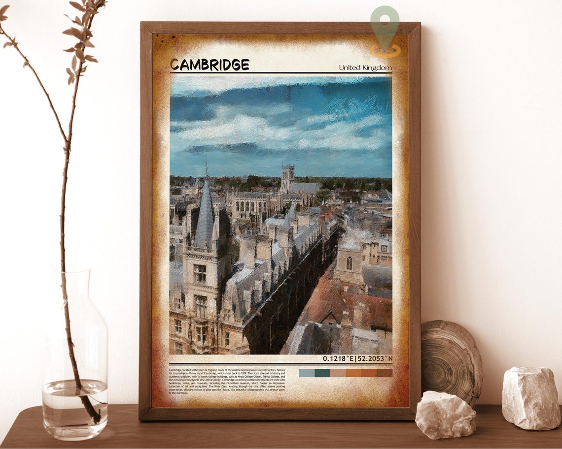 Cambridge England Historic City Rooftops Spires Skyline Poster - Image 6