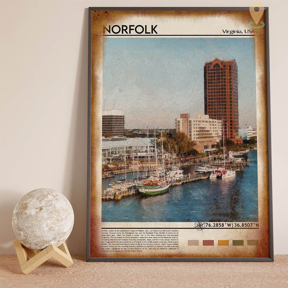 Norfolk Virginia Harbor Marina Skyline Painting Travel Poster - Image 4
