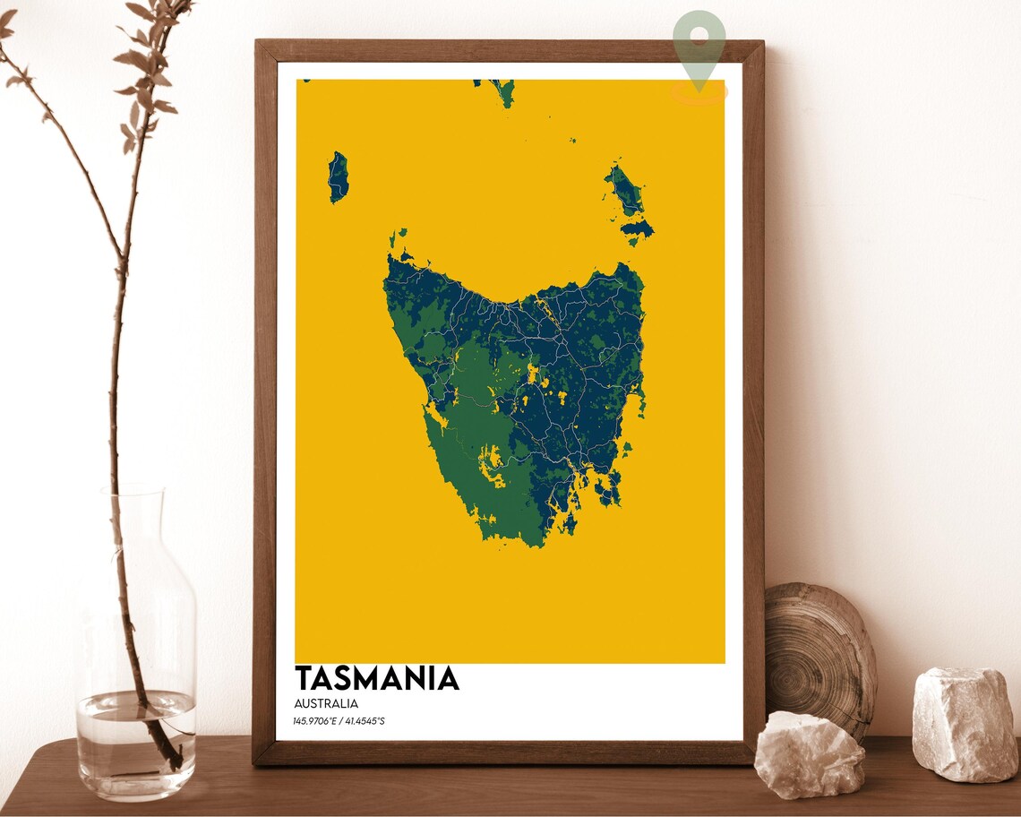 Tasmania Australia Island Map Dark Navy on Lavender Graphic Poster - Image 6