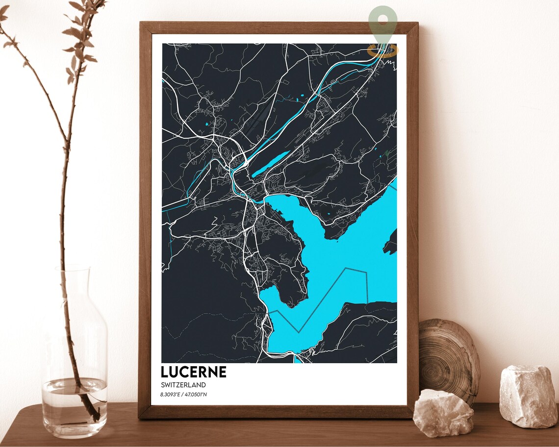 Lucerne Switzerland Lakeside City Street Map Modern Travel Poster - Image 5