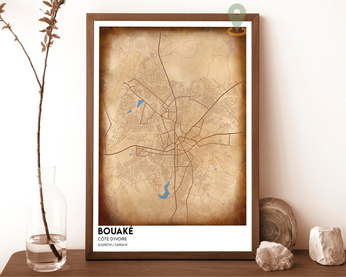 Bouake Cote dIvoire Navy Pink Street City Map Modern Wall Art - Image 6