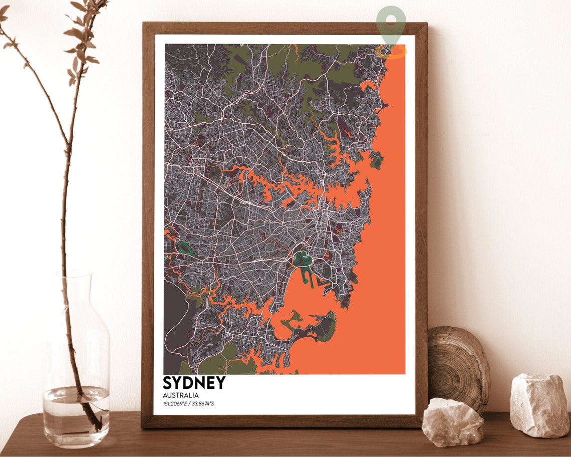 Sydney Australia Teal Street Map With Harbor Inlet Modern Art Poster - Image 4