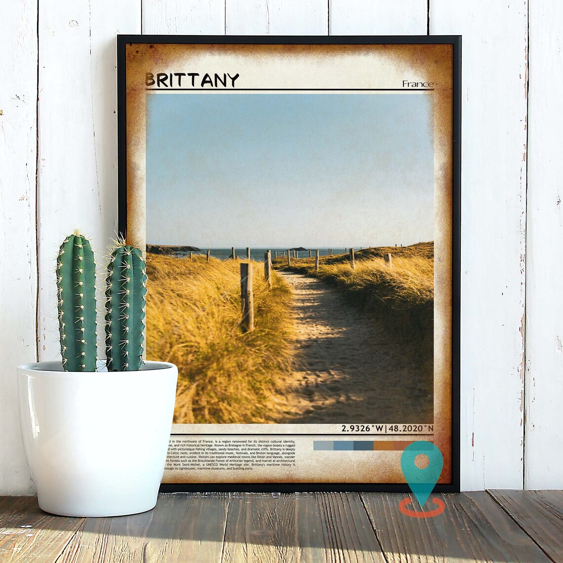 Brittany France Golden Dune Path to the Sea Coastal Photo Poster - Image 2