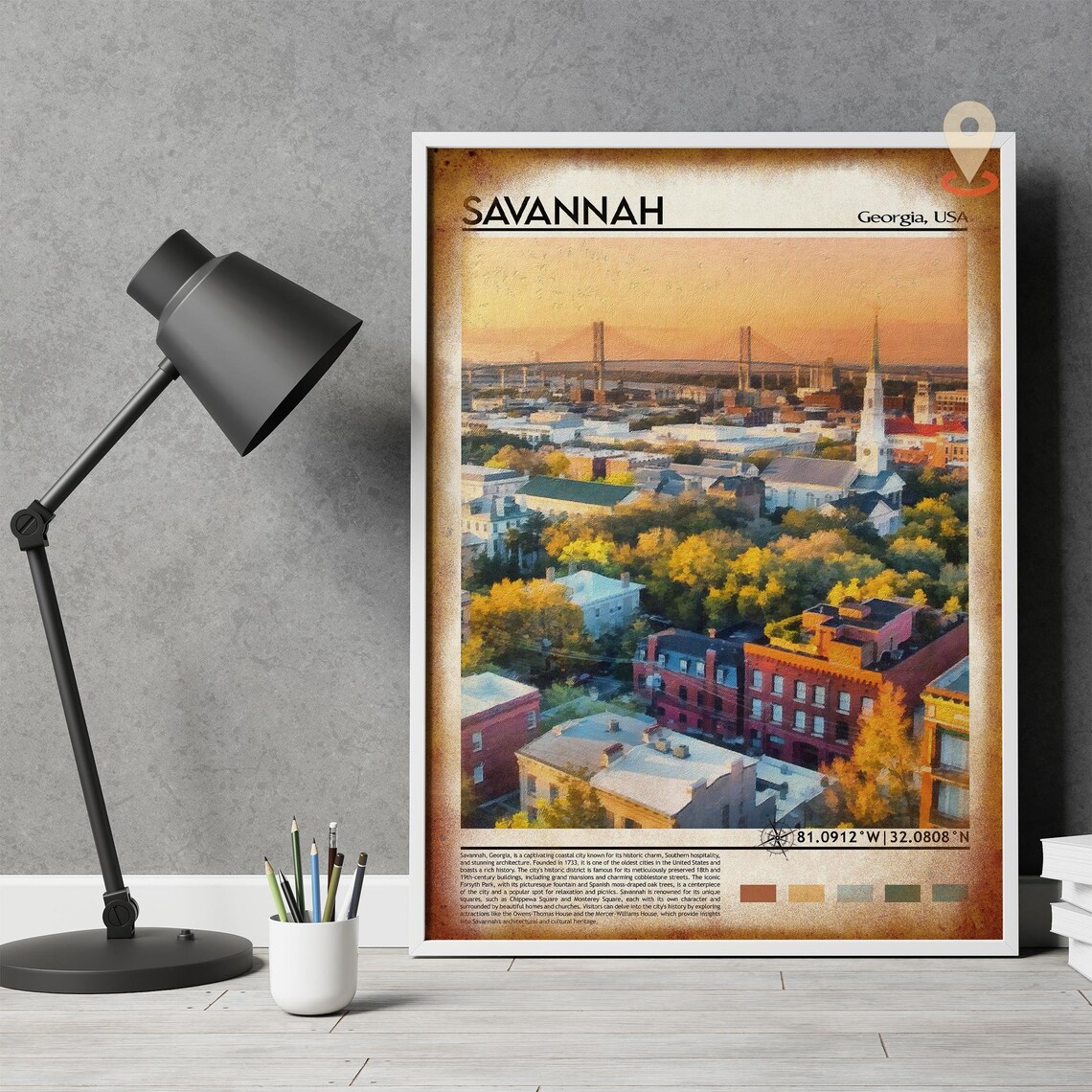 Savannah Georgia Historic City Bridge Sunset View Travel Poster - Image 5
