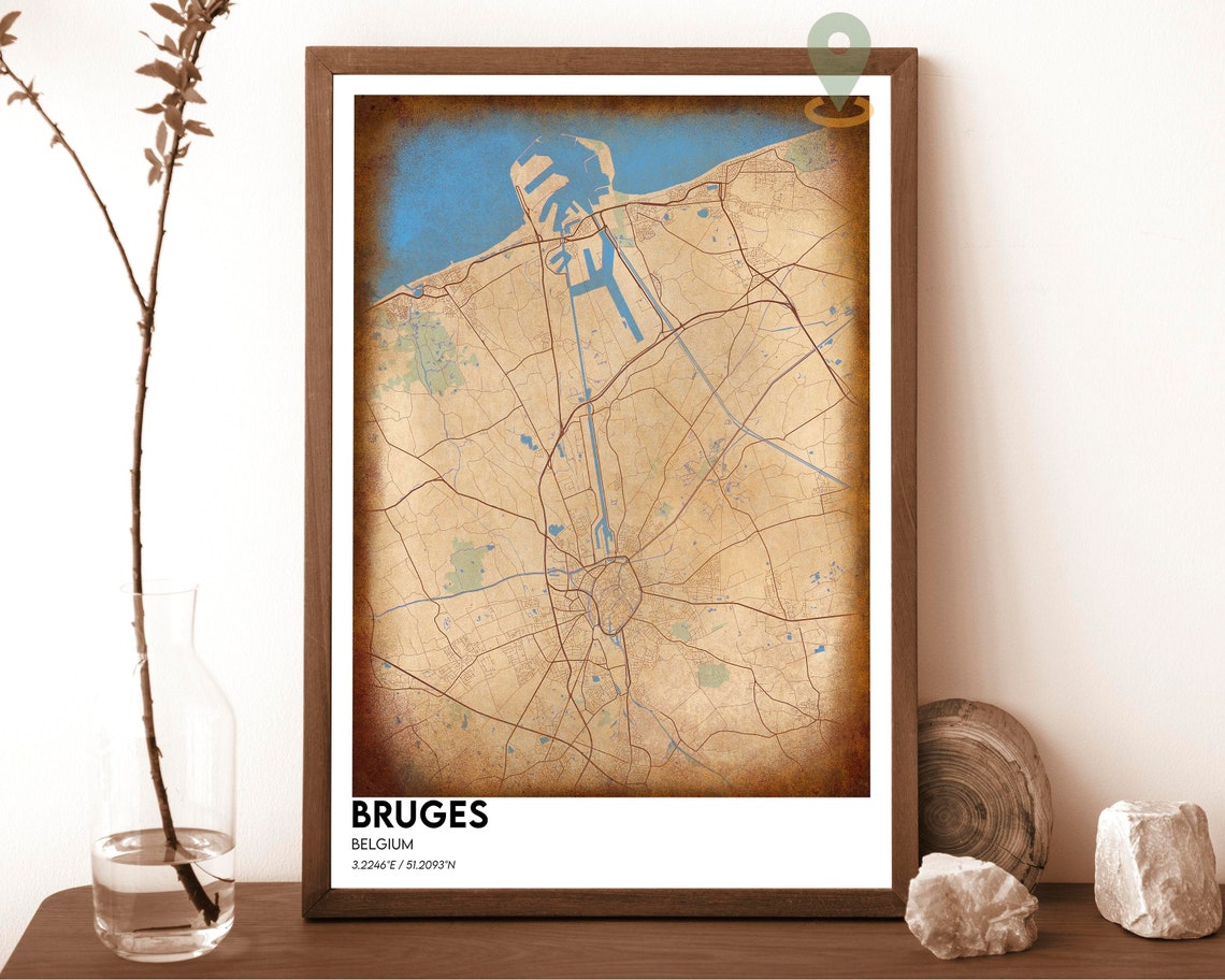 Bruges Belgium Plum Peach Vintage Minimalist City Map Design Poster - Image 2