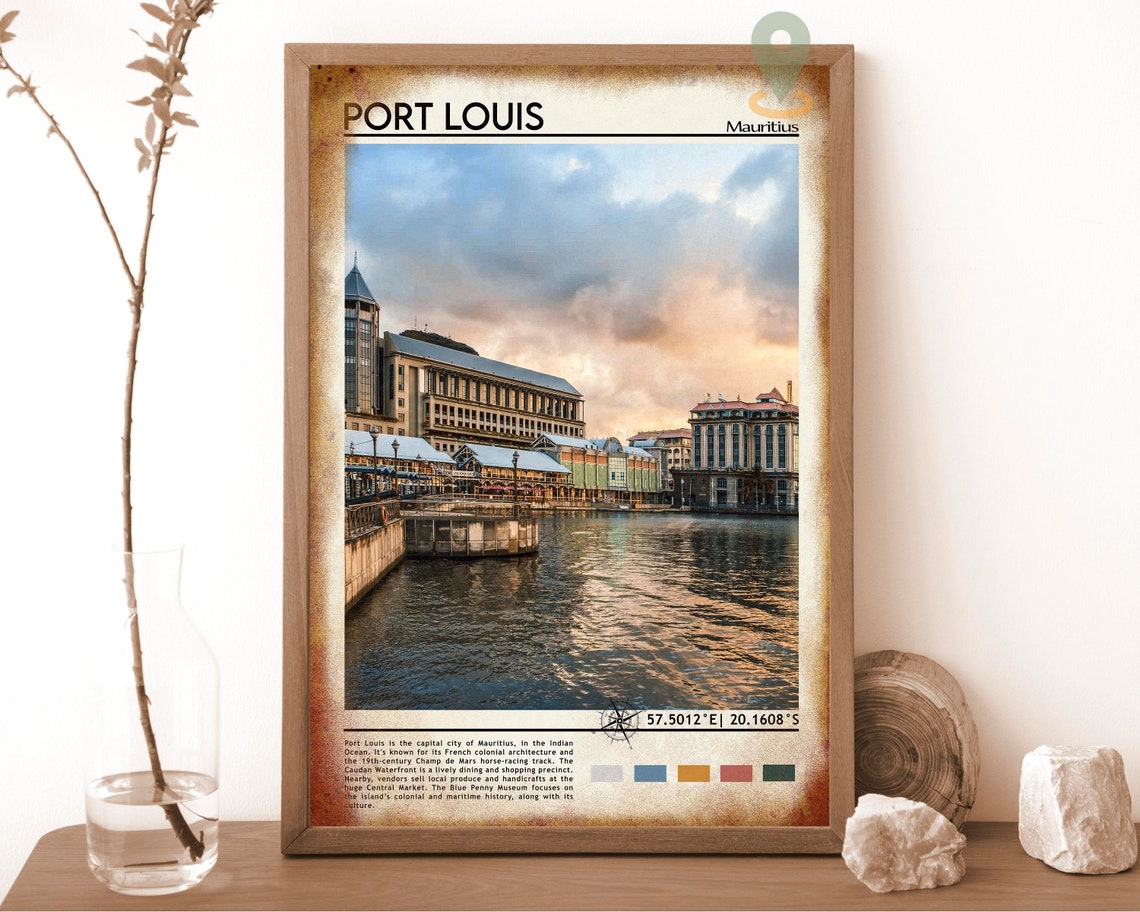 Port Louis Mauritius Harbor Waterfront Sunset Colonial Travel Print - Image 6