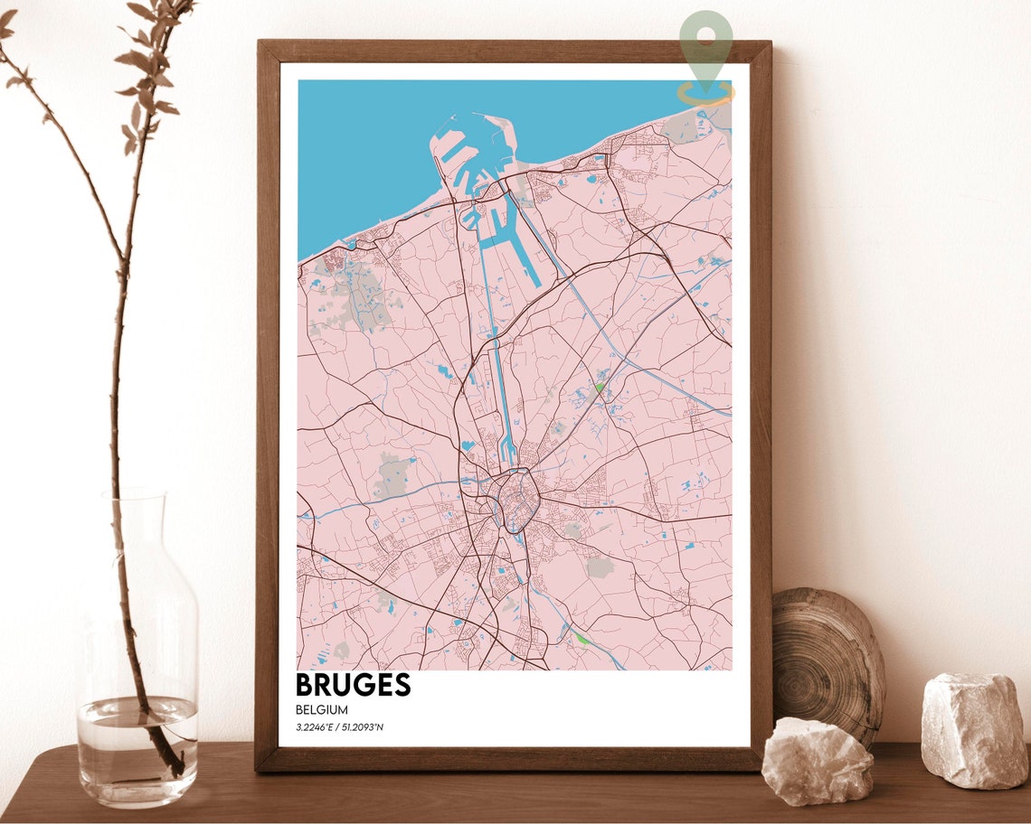 Bruges Belgium Plum Peach Vintage Minimalist City Map Design Poster - Image 5