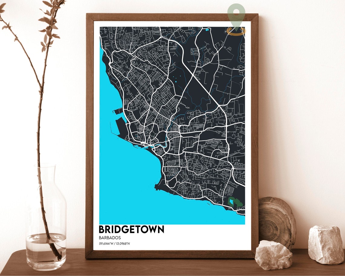 Bridgetown Barbados Navy Yellow Minimalist City Map Design Poster - Image 6