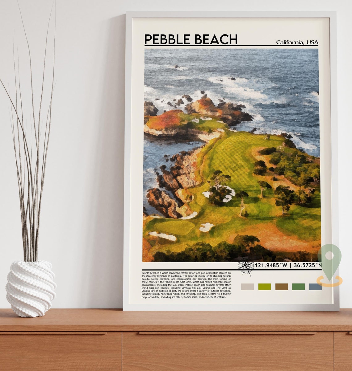 Pebble Beach California Ocean Cliffs Golf Course Travel Poster - Image 5