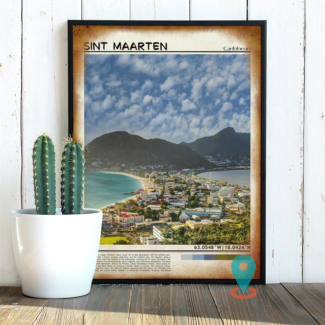 Sint Maarten Caribbean Bay City Hills Coast Photo Travel Poster - Image 2