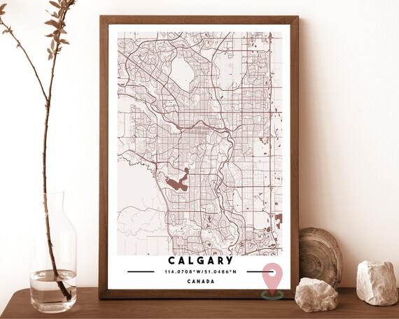 Calgary Canada City Street Map Sepia Brown Poster Wall Decor