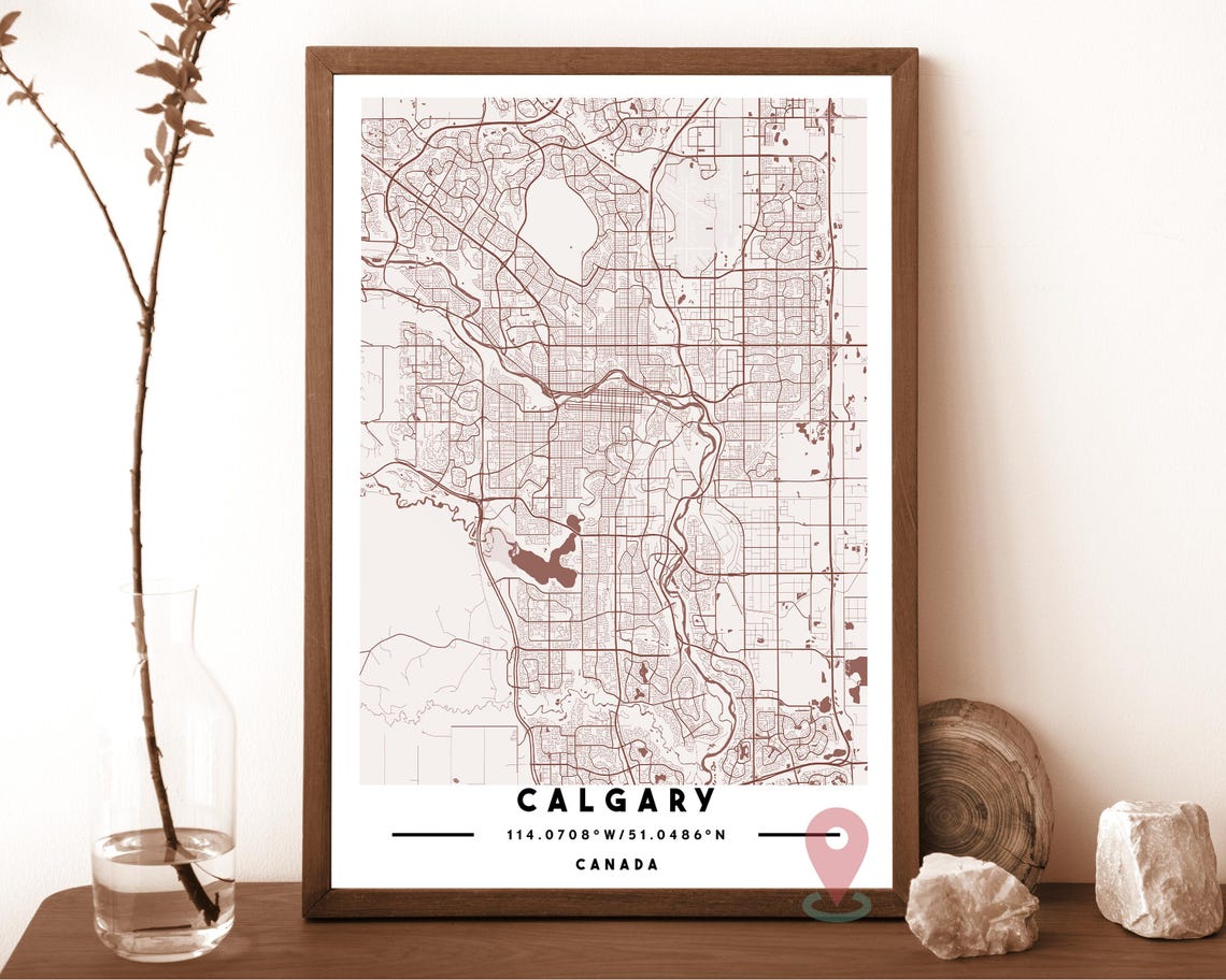 Calgary Canada City Street Map Sepia Brown Poster Wall Decor