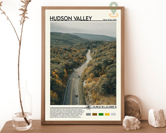 Hudson Valley New York Autumn Aerial Road Fall Foliage Travel Poster